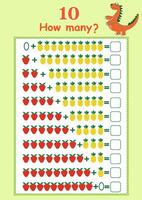 Numbers. How many are there fruits and berry. Counting game for kids. Math counting worksheet for preschoolers. vector