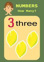 Numbers.Digital card with the image of fruits. Counting game for children. Mathematics worksheet for preschoolers. vector