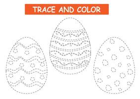 Children's worksheet coloring and tracing.Easter eggs. vector