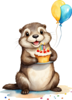 AI generated happy birthday otter png
