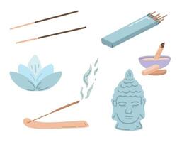 Namaste Buddha flat design set aromatic vector