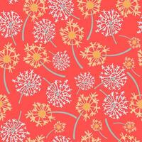 Dandelion groovy style flowers flat design seamless pattern vector