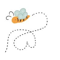 Flat design bee flying around dots path vector