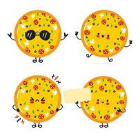 Funny Pizza characters bundle set. Vector hand drawn doodle style cartoon character illustration icon design. Cute Pizza mascot character collection