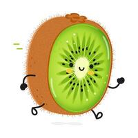 linda gracioso corriendo kiwi fruta. vector mano dibujado dibujos animados kawaii personaje ilustración icono. aislado en blanco antecedentes. correr kiwi Fruta concepto