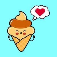 Ice cream doing yoga with speech bubble. Vector hand drawn cartoon kawaii character illustration icon. Isolated on blue background. Ice cream in love character concept