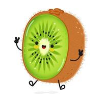 Kiwi fruit jumping character. Vector hand drawn cartoon kawaii character illustration icon. Isolated on white background. Kiwi fruit character concept