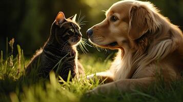 ai generado mascota perro gato naturaleza ai generado foto