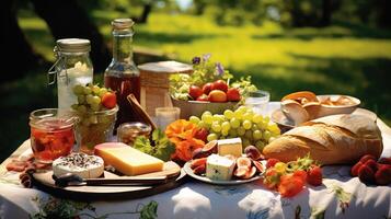 ai generado comida fuera de picnic ai generado foto