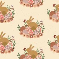 cute bunny in easter eggs and flowers bouquet hand drawn seamless pattern vector illustration for decoration invitation greeting birthday party celebration wedding card poster banner textile wallpaper