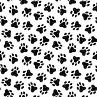 Animal paw seamless pattern. Cat, dog footprint repeat pattern with texture in black and white. Hand drawn paw print background. vector