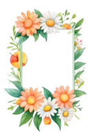 AI generated watercolor floral frame with daisies and green leaves on transparent background png