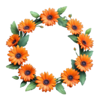 ai genererad orange blommor och löv krans png