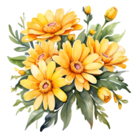 AI generated yellow flower watercolor illustration, transparent background png