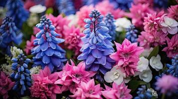 AI generated bouquet blue and pink flowers ai generated photo