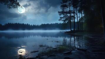 AI generated tranquil moonlight lake ai generated photo