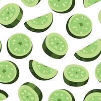 Cucumber slice pattern. Seamless print of fresh green vegetable for healthy diet, smoothie packaging and wrapping paper. Vector texture