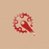 Bicycle crank set halftone style icon with grunge background vector illustration