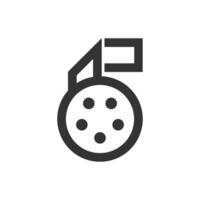 Cinema movie reel icon in thick outline style. Black and white monochrome vector illustration.