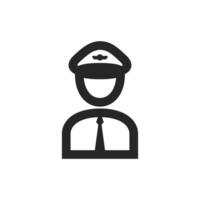 Pilot avatar icon in thick outline style. Black and white monochrome vector illustration.