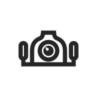 Underwater camera icon in thick outline style. Black and white monochrome vector illustration.