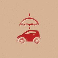 coche y paraguas trama de semitonos estilo icono con grunge antecedentes vector ilustración