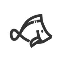 Fish icon in thick outline style. Black and white monochrome vector illustration.