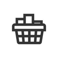 Shopping basket icon in thick outline style. Black and white monochrome vector illustration.