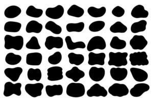 Black organic abstract shapes. Seamless print of rough irregular blob splotch circles and waves. Vector modern amorphous geometric elements