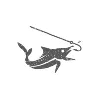 Hooked fish icon in grunge texture vector illustration