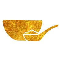 Hand drawn Porridge bowl icon in gold foil texture vector illustration