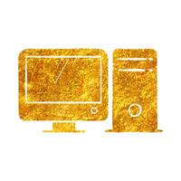 Hand drawn Online education icon in gold foil texture vector illustration