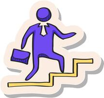 Hand drawn Businessman stairway icon in sticker style vector illustration