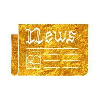 Hand drawn Newspaper icon in gold foil texture vector illustration