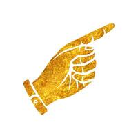 Hand drawn gold foil texture Pointing hand.  vector illustration.