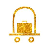 Hand drawn Hotel trolley icon in gold foil texture vector illustration