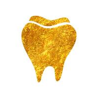 Hand drawn Tooth icon in gold foil texture vector illustration