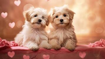 AI generated companion dogs and hearts ai generated photo