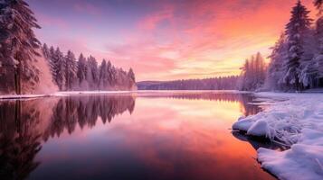 ai generado nieve Navidad lago ai generado foto