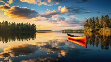 ai generado naturaleza canoa en lago ai generado foto