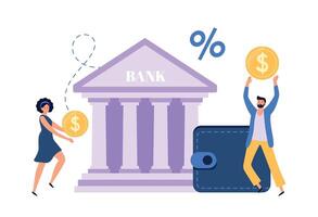 salvar inversión concepto, depositar y obtener efectivo desde banco vector