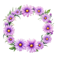 AI generated watercolor red daisy wreath on transparent background png