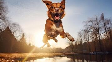 AI generated energetic dog jumping happy ai generated photo