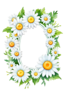 AI generated a frame with daisies and leaves on transparent background png