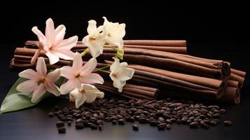 AI generated fragrance vanilla beans and flowers ai generated photo