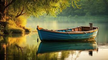 ai generado captura lago pescar barco ai generado foto