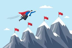 Superhero businessman flying to mountain milestone vector