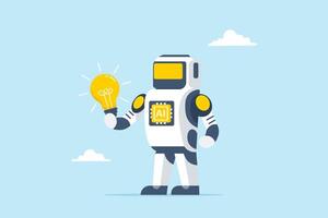 Robot with AI chip hold light bulb think generate ideas vector