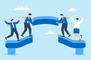 Business team building bridge to connect path together vector