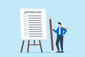 Businessman using pencil to making action plan with checklist on whiteboard vector